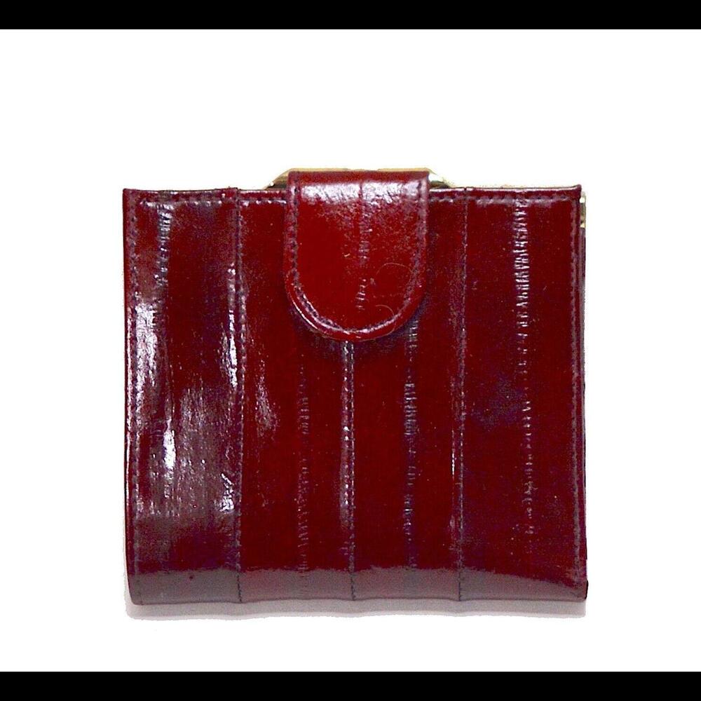 Vintage Eel Skin Kiss Lock Wallet Womens Coin Compartment Purse OxBlood Red